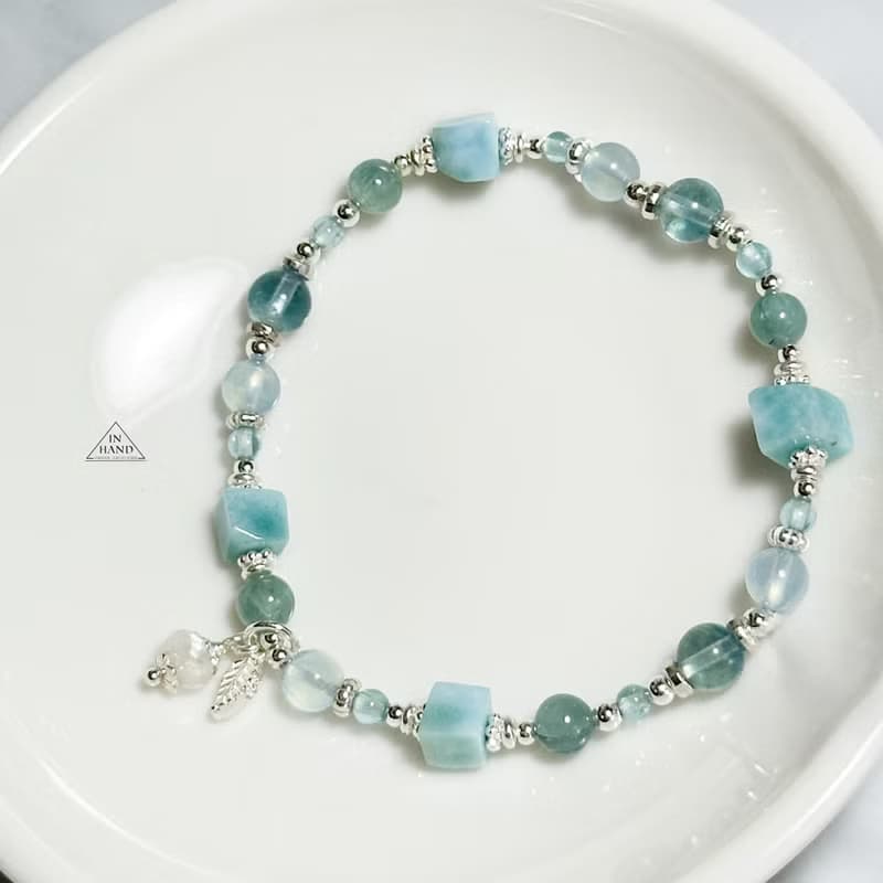 海中仰望-拉利瑪.藍螢石.海藍寶-純銀設計款手鍊