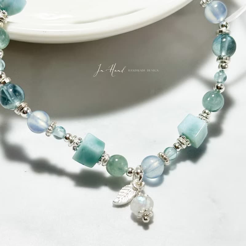 海中仰望-拉利瑪.藍螢石.海藍寶-純銀設計款手鍊