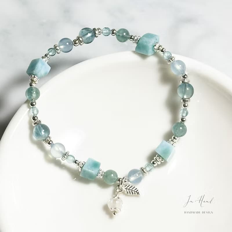 海中仰望-拉利瑪.藍螢石.海藍寶-純銀設計款手鍊