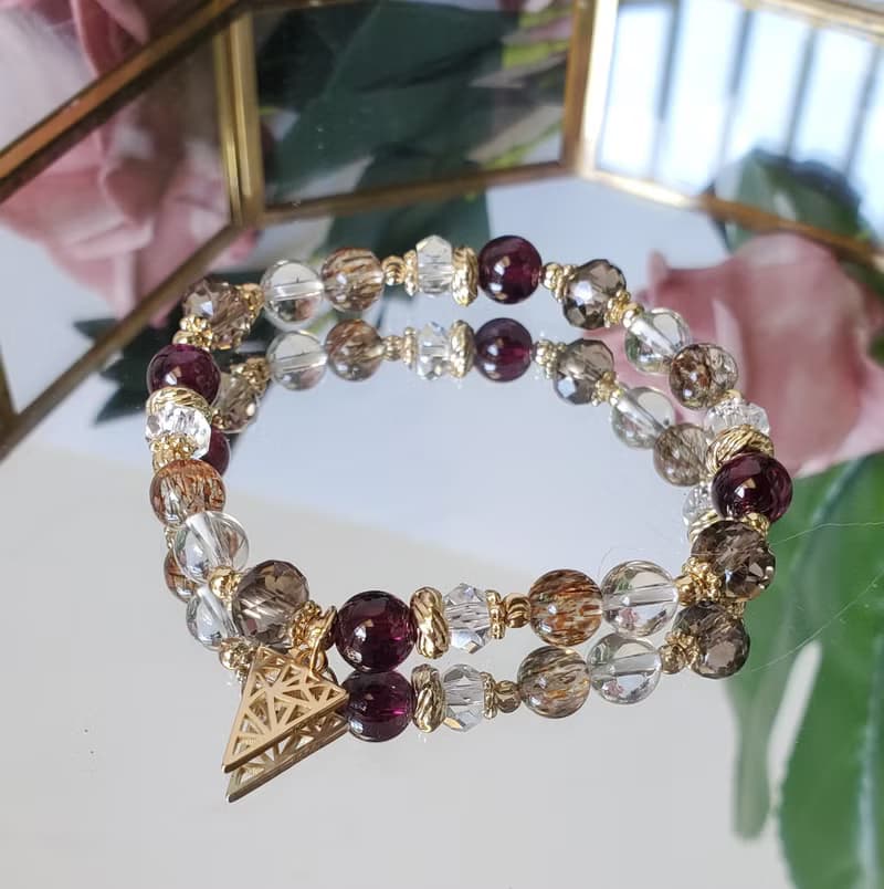 活在當下-紅石榴紫牙烏/茶晶/黑金超七/水晶手鍊/開運水晶