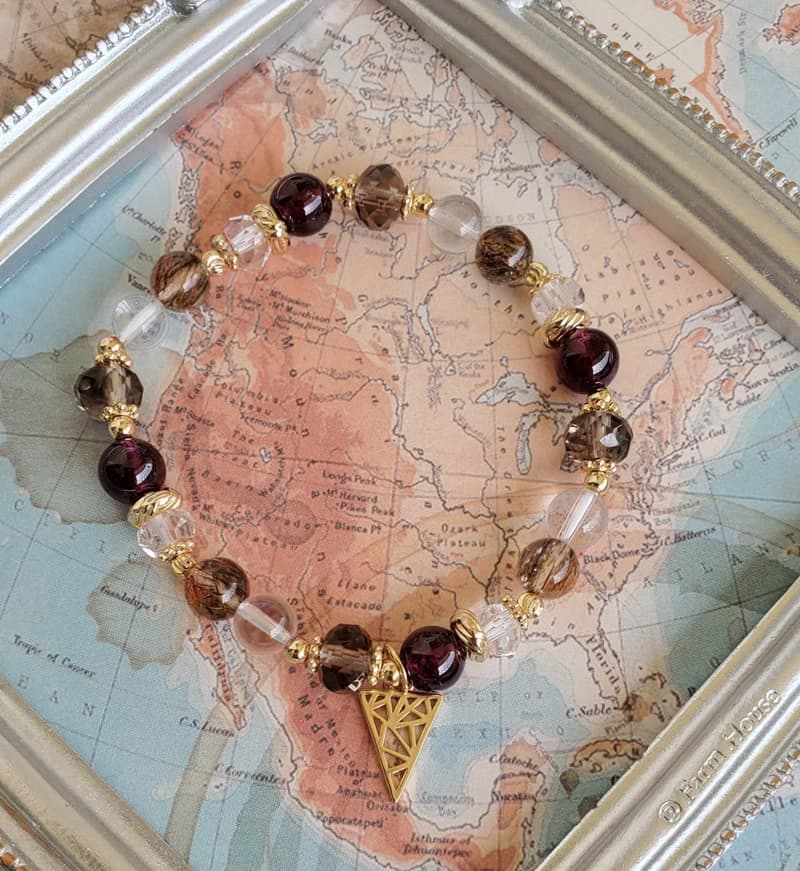 活在當下-紅石榴紫牙烏/茶晶/黑金超七/水晶手鍊/開運水晶