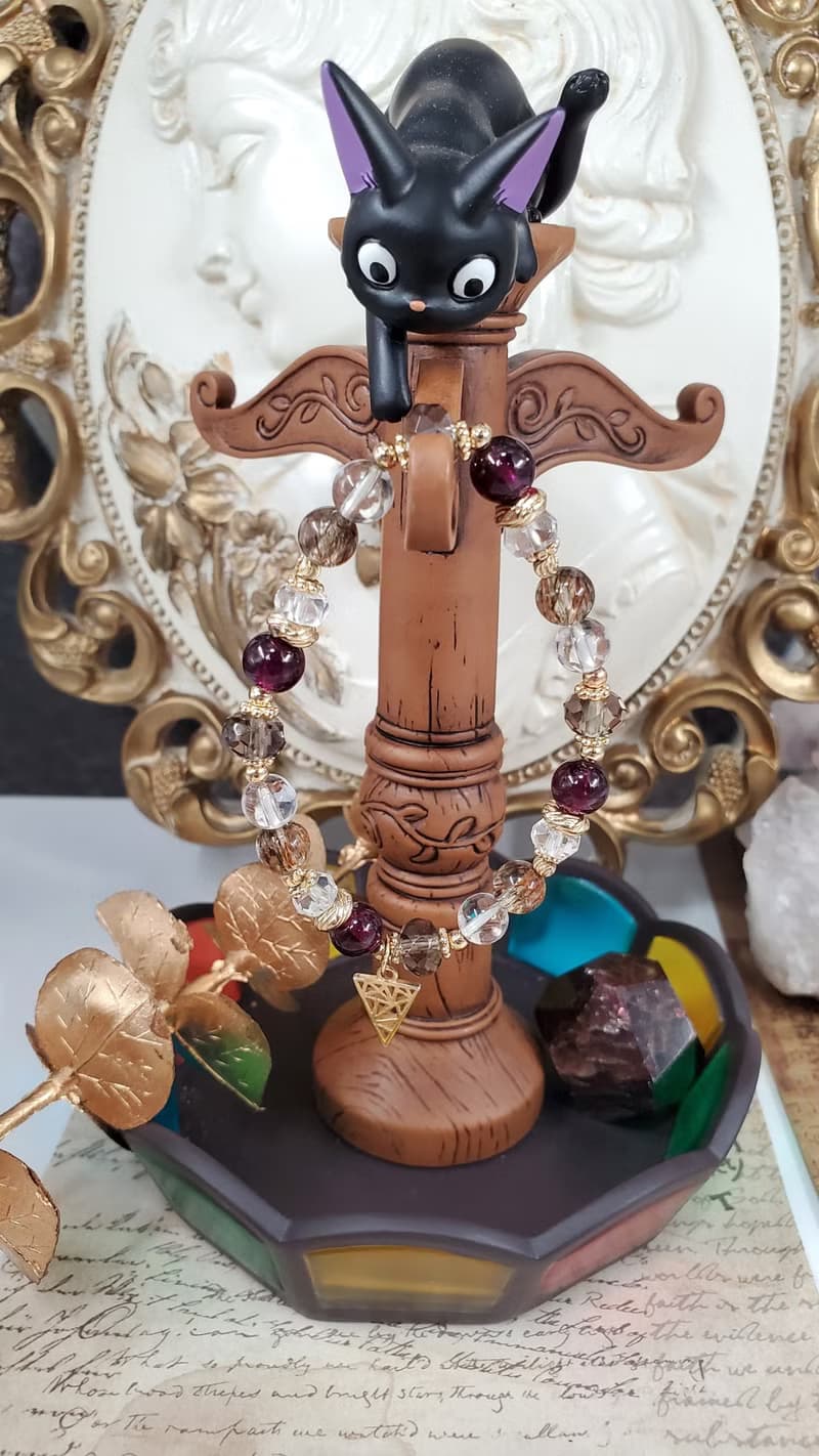 活在當下-紅石榴紫牙烏/茶晶/黑金超七/水晶手鍊/開運水晶