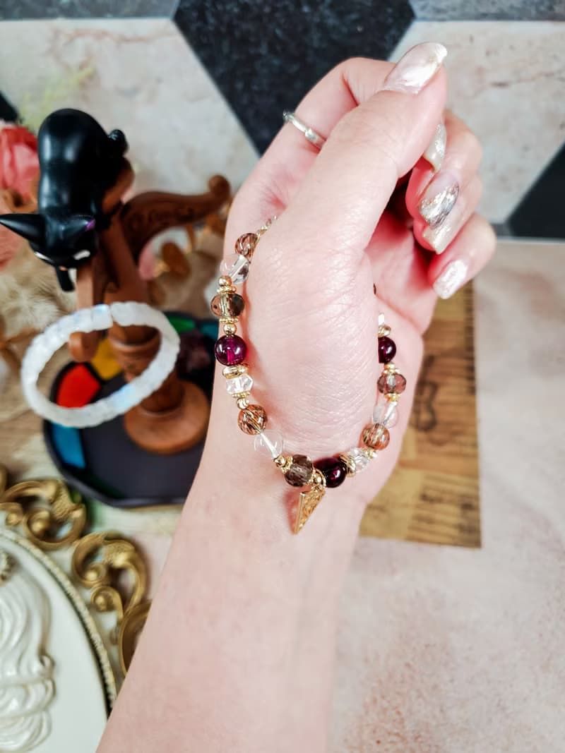活在當下-紅石榴紫牙烏/茶晶/黑金超七/水晶手鍊/開運水晶