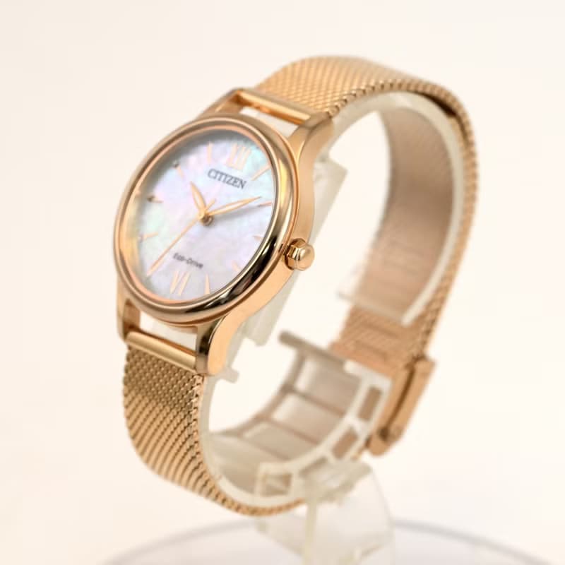 Citizen シチズン ソーラー Eco-Drive 女性用腕時計 メッシュベルト Mather of Pearl dial EM0892-80D