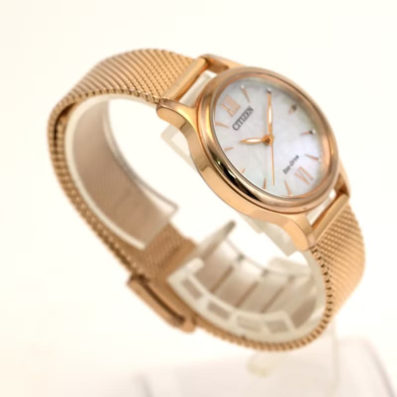 Citizen シチズン ソーラー Eco-Drive 女性用腕時計 メッシュベルト Mather of Pearl dial EM0892-80D
