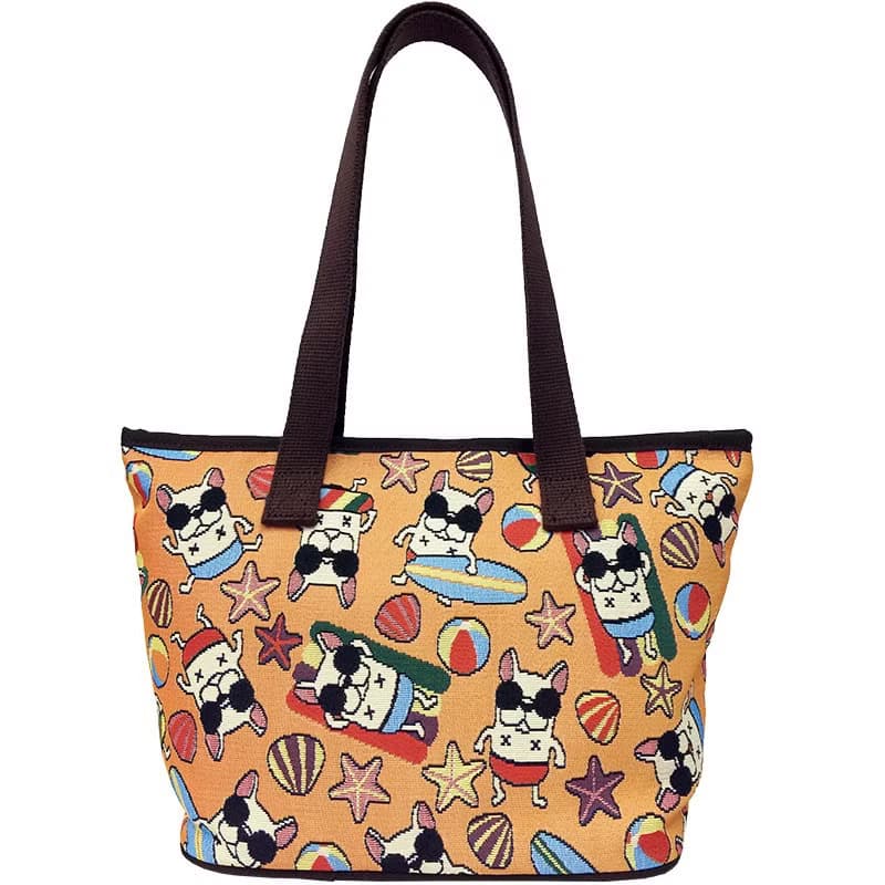 肩背托特包  中容量 /  防潑水 平織緹花 法鬥夏日趣(亮橘)