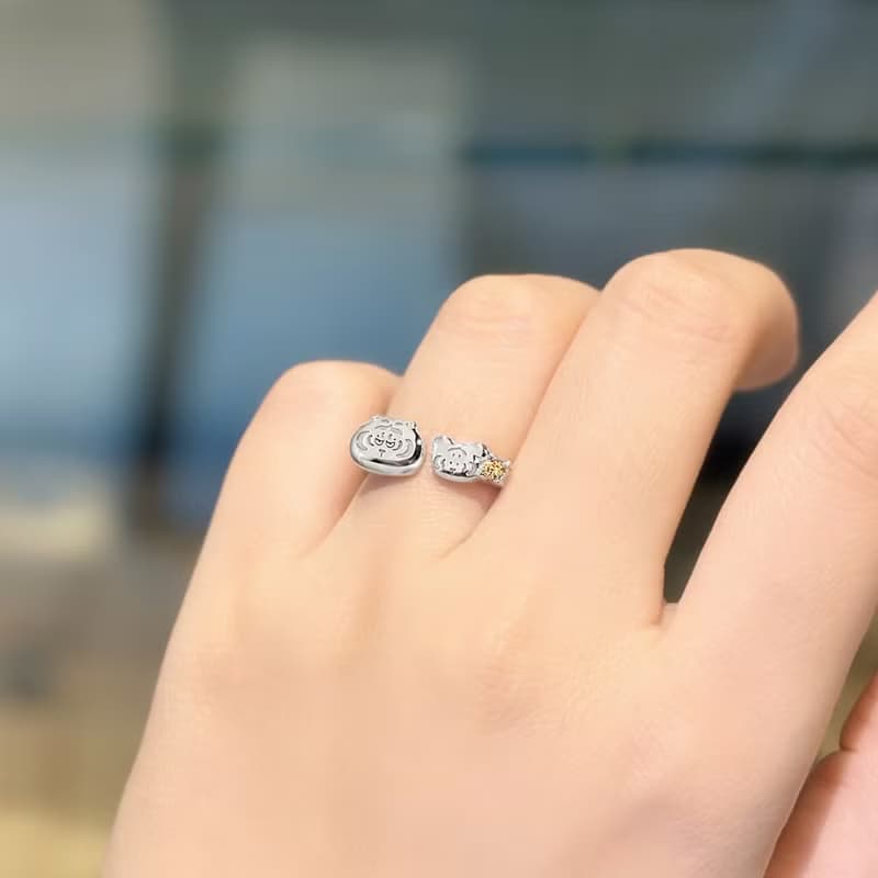 我不是胖虎經典系列-胖虎與小黃毛晶鑽純銀戒指