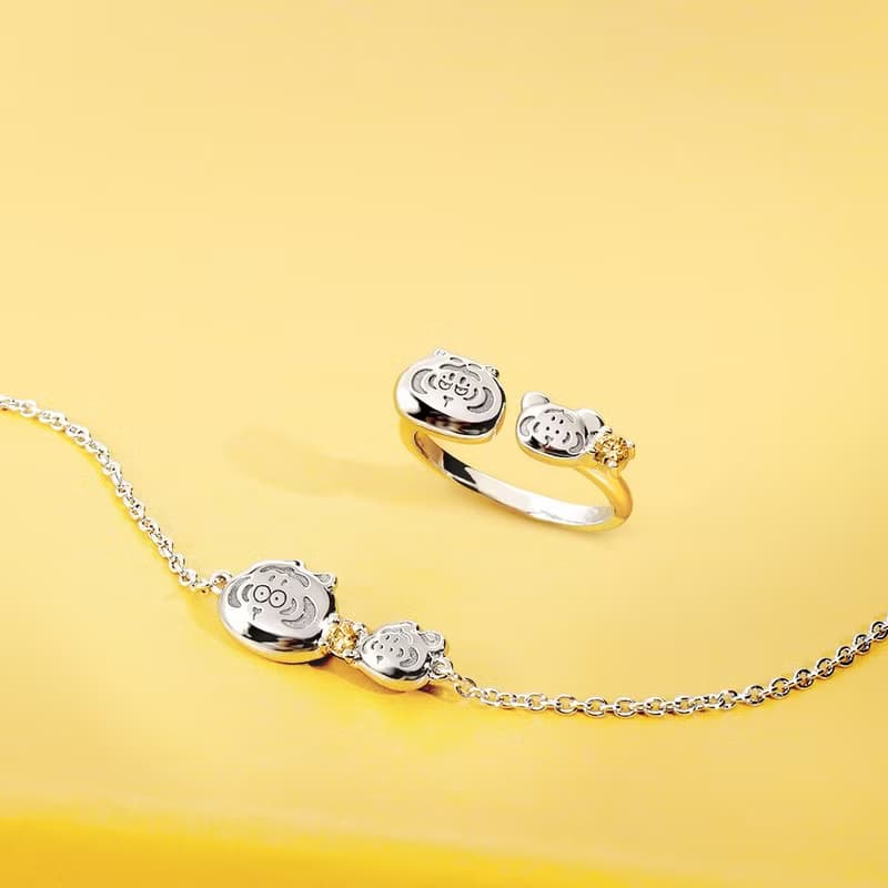 我不是胖虎經典系列-胖虎與小黃毛晶鑽純銀戒指