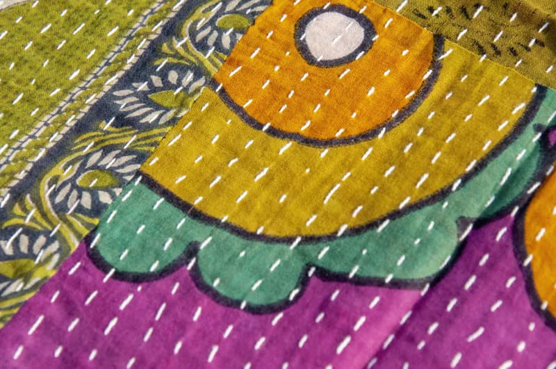 手縫紗麗布拼接絲巾/刺繡絲巾/刺繡圍巾/手縫紗麗線絲巾-葡萄牙風