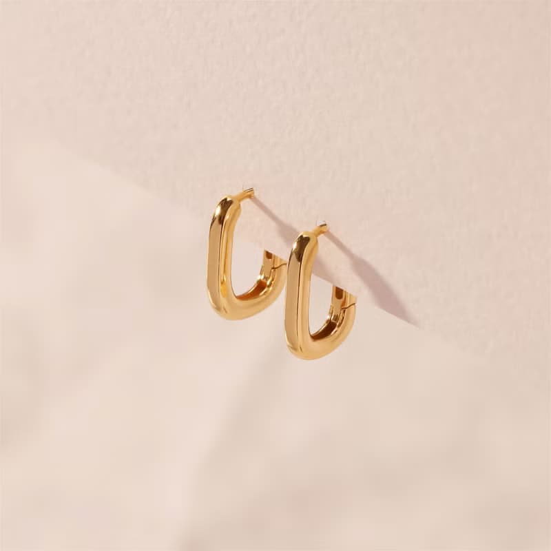 s925歐美風小眾設計氣質法式純銀鍍18k金色橢圓圈耳環 聖誕禮物