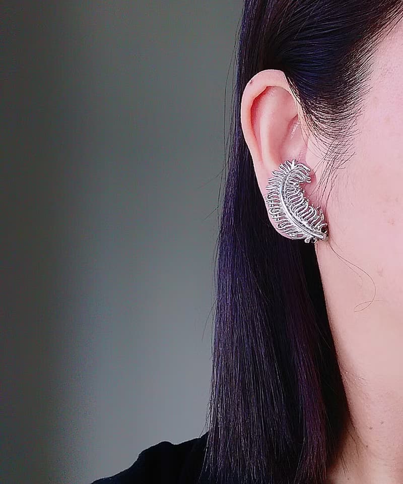 Vintage Jewelry 西洋古董飾品 JUDY LEE 銀色調 羽毛葉 夾式耳環