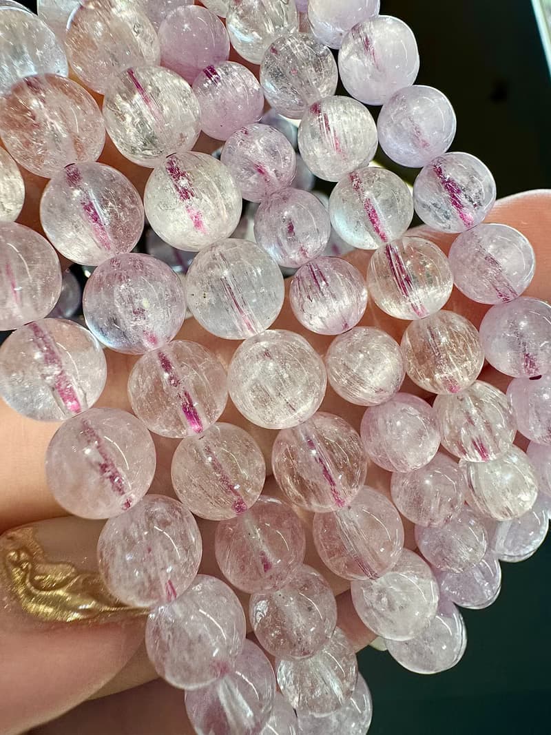 小精品天然貓眼拉絲紫鋰輝6-7.5mm提高睡眠緩解焦慮療癒解壓力