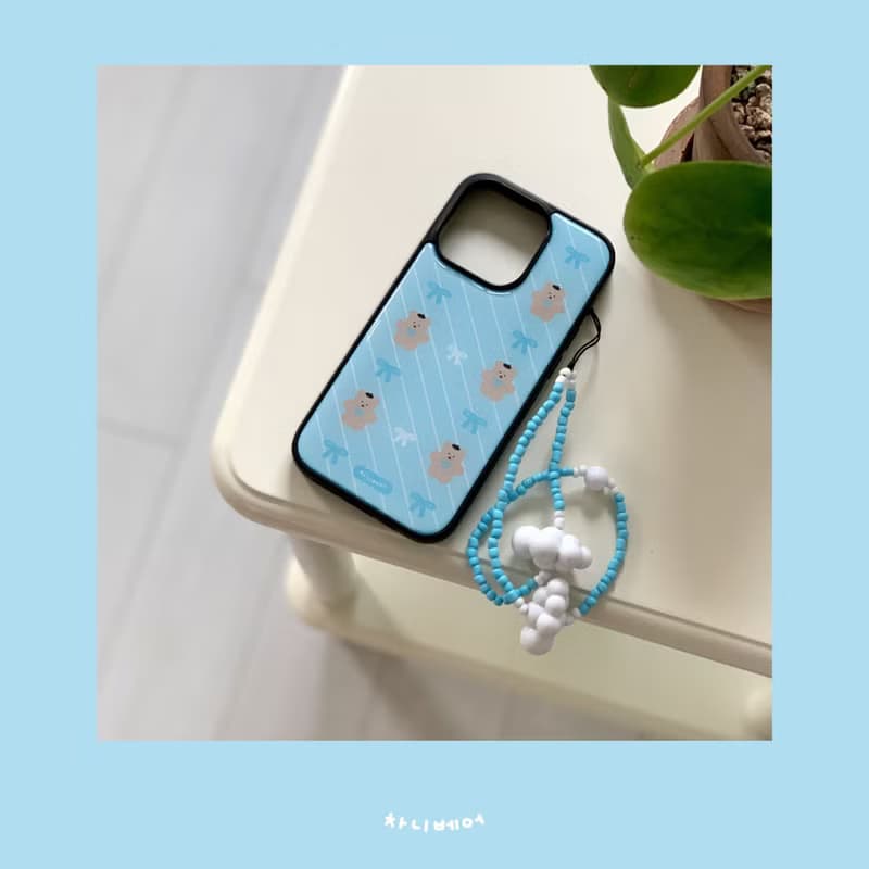 (Bumper Epoxy) Ribbon Bear phonecase - pink / blue 2 color