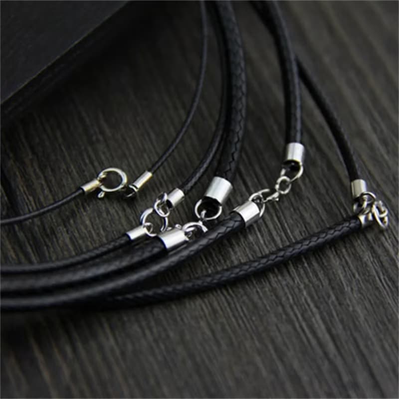 1piece 1-3MM 40-60CM Black Rope Necklaces Unisex Real 925 Sterling Silver PU Lea