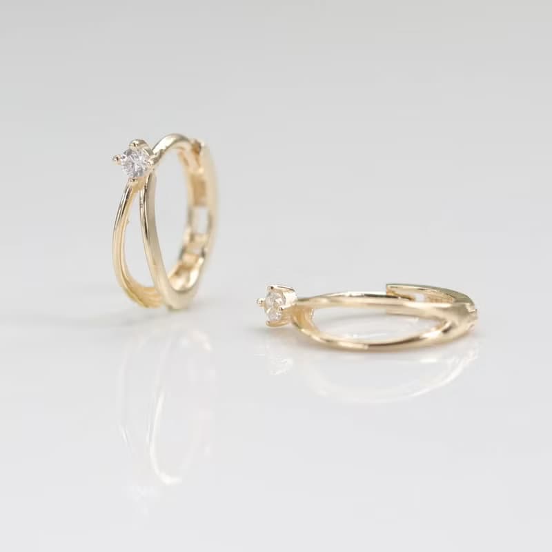 14K 雙環鑽小耳扣(單個) (內徑 6 mm)
