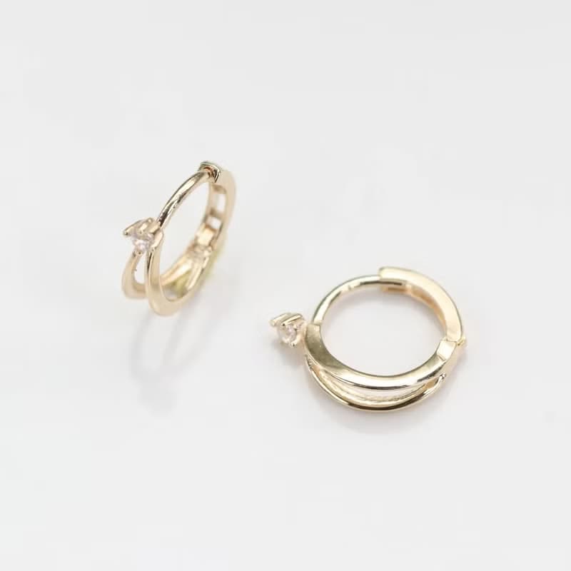 14K 雙環鑽小耳扣(單個) (內徑 6 mm)
