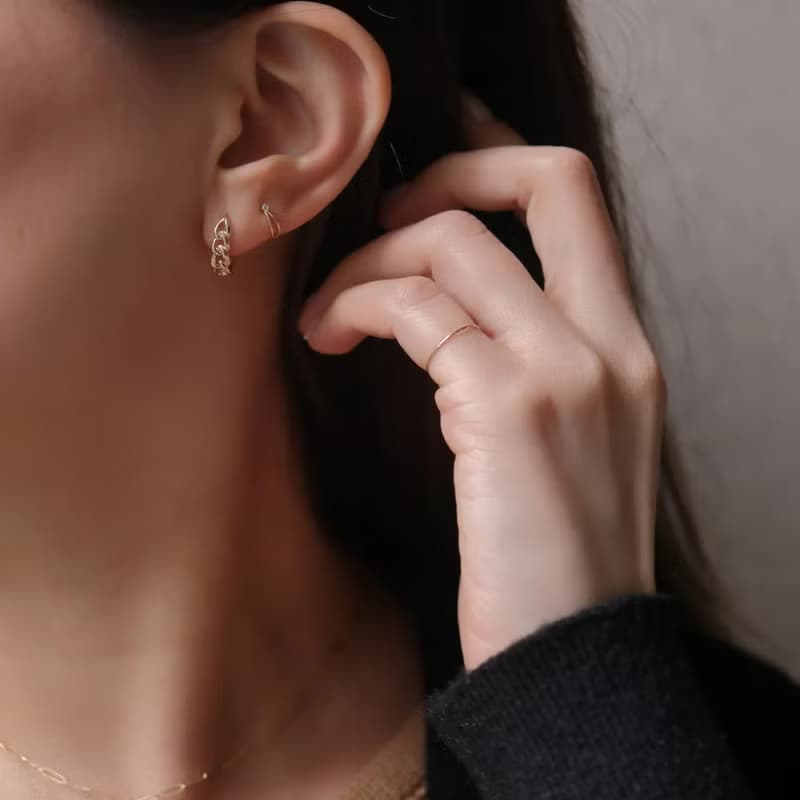 14K 雙環鑽小耳扣(單個) (內徑 6 mm)