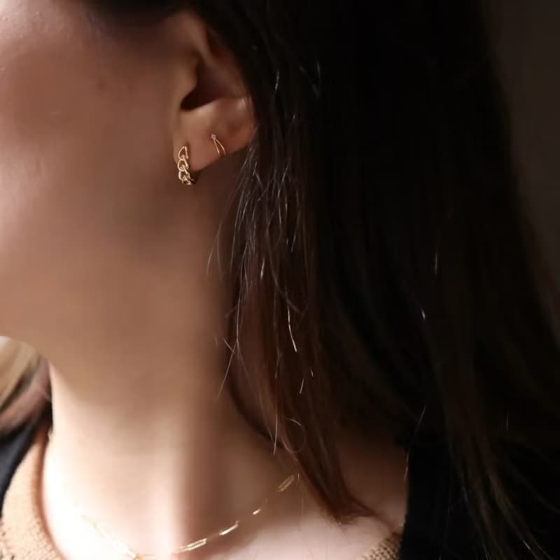 14K 雙環鑽小耳扣(單個) (內徑 6 mm)