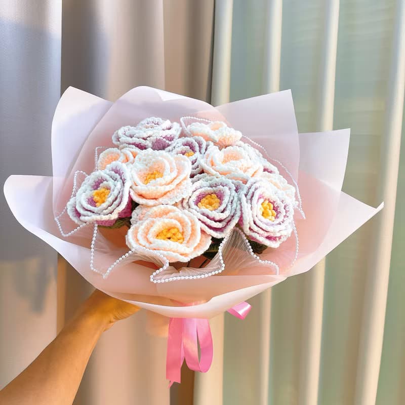 手作鉤織12朵牡丹花束