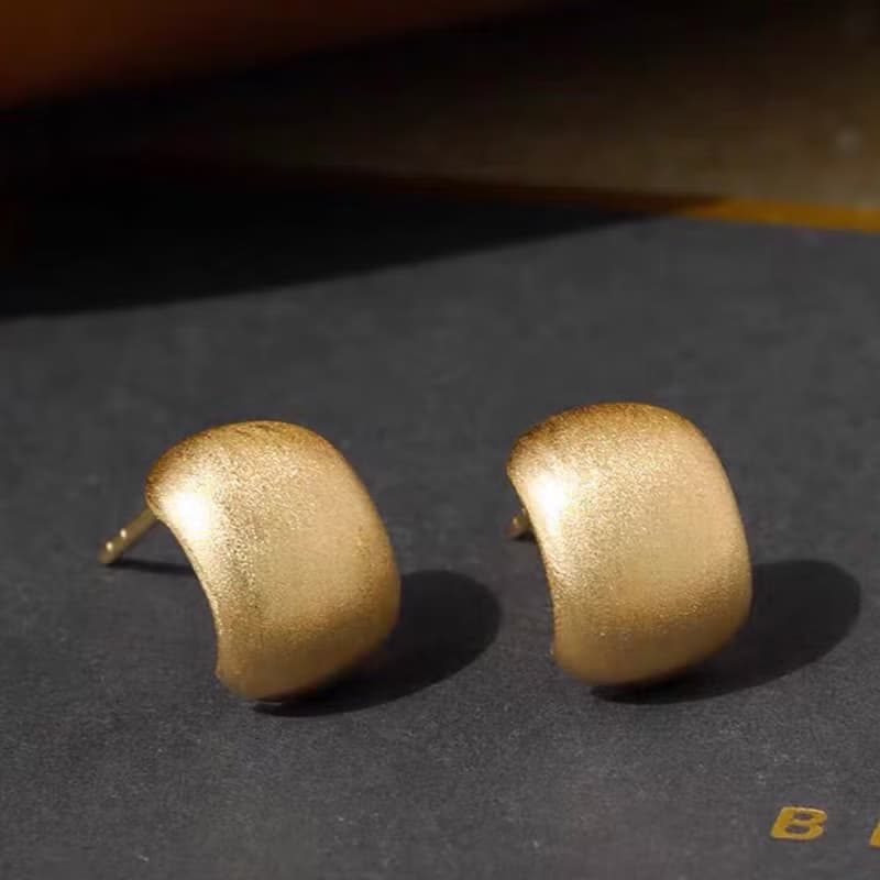 【WhiteKuo】18k義大利進口拉絲工藝豌豆耳飾
