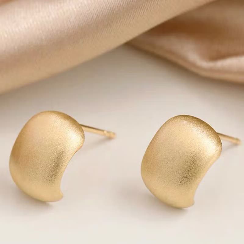 【WhiteKuo】18k義大利進口拉絲工藝豌豆耳飾