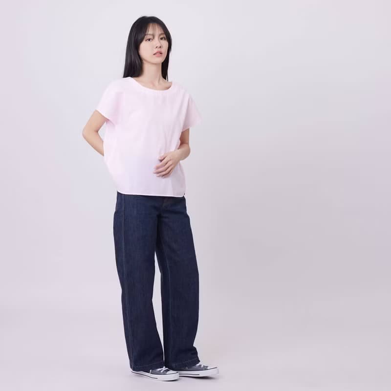 雙面穿小蓋袖背交叉上衣/粉格 Double