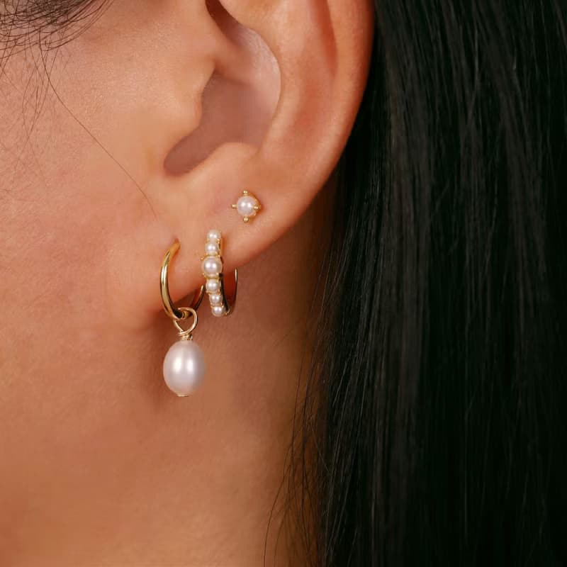 s925銀高級感小珍珠耳圈 18k金色珍珠耳環 女生耳環 媽媽禮物