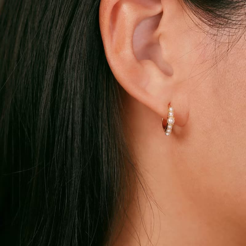 s925銀高級感小珍珠耳圈 18k金色珍珠耳環 女生耳環 媽媽禮物