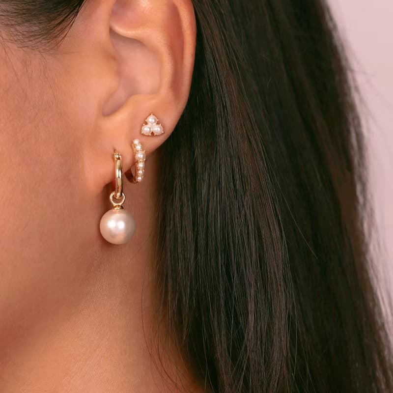 s925銀高級感小珍珠耳圈 18k金色珍珠耳環 女生耳環 媽媽禮物