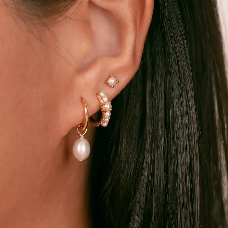 s925銀高級感小珍珠耳圈 18k金色珍珠耳環 女生耳環 媽媽禮物