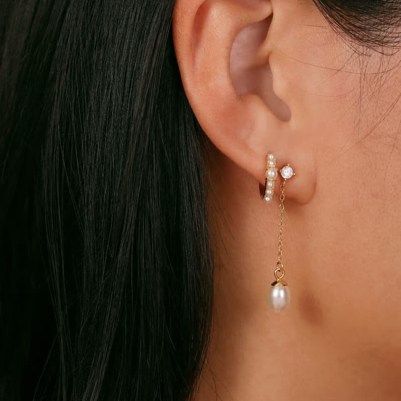 s925銀高級感小珍珠耳圈 18k金色珍珠耳環 女生耳環 媽媽禮物