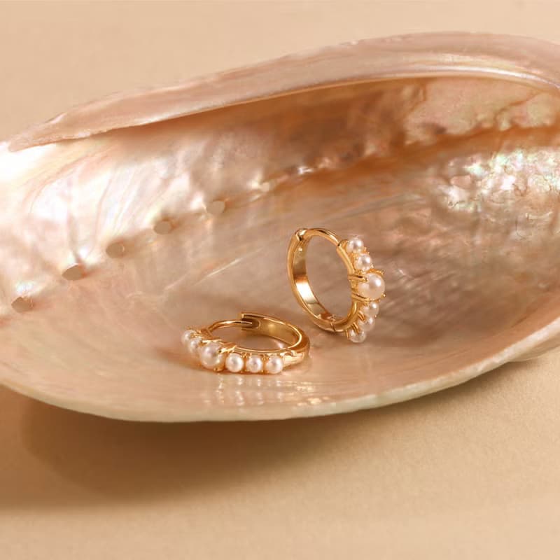 s925銀高級感小珍珠耳圈 18k金色珍珠耳環 女生耳環 媽媽禮物