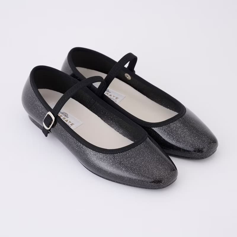 MARTA GLITTER (BLACK) PVC SQUARE TOE FLATS / RAIN SHOES スクエアトゥ パンプス