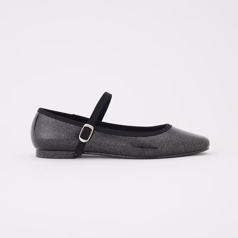 MARTA GLITTER (BLACK) PVC SQUARE TOE FLATS / RAIN SHOES スクエアトゥ パンプス
