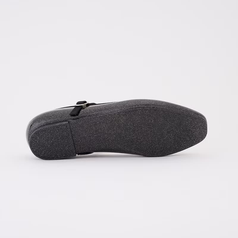 MARTA GLITTER (BLACK) PVC SQUARE TOE FLATS / RAIN SHOES スクエアトゥ パンプス