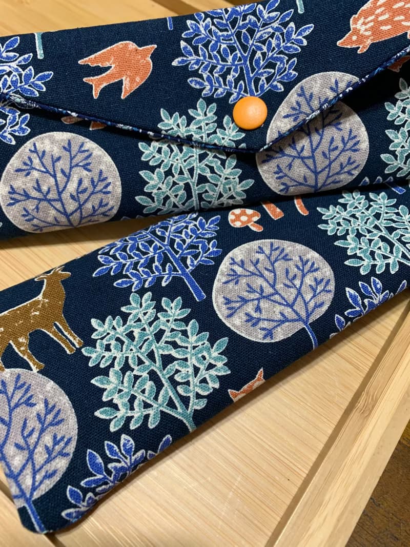 文青風環保純棉筷袋 ~ 竹林深處 沈穩藍 潮物 收納 手作餐具袋 禮
