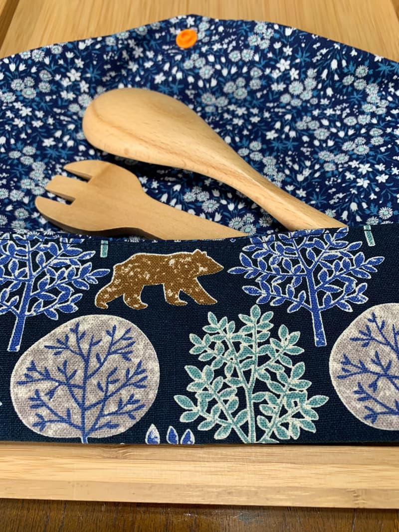 文青風環保純棉筷袋 ~ 竹林深處 沈穩藍 潮物 收納 手作餐具袋 禮