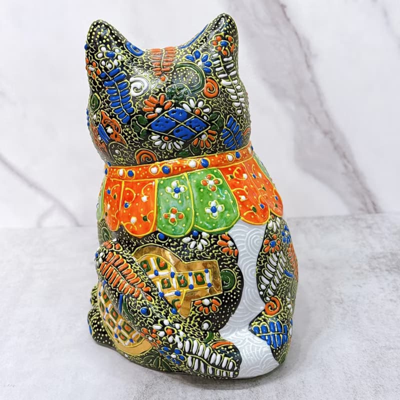 【開運招財】日本九谷燒招財貓 |  黑盛小紋 6.5號