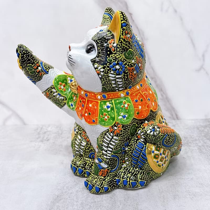 【開運招財】日本九谷燒招財貓 |  黑盛小紋 6.5號