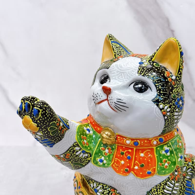 【開運招財】日本九谷燒招財貓 |  黑盛小紋 6.5號