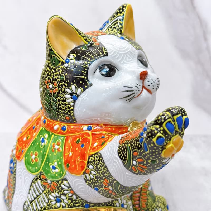 【開運招財】日本九谷燒招財貓 |  黑盛小紋 6.5號