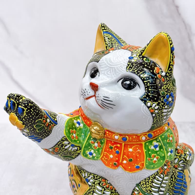 【開運招財】日本九谷燒招財貓 |  黑盛小紋 6.5號