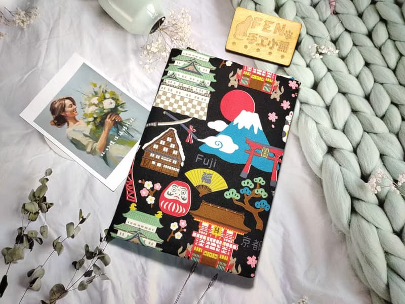 和風系列-左手翻系列-日本風格富士山招財貓布書套-布書衣A5-25K