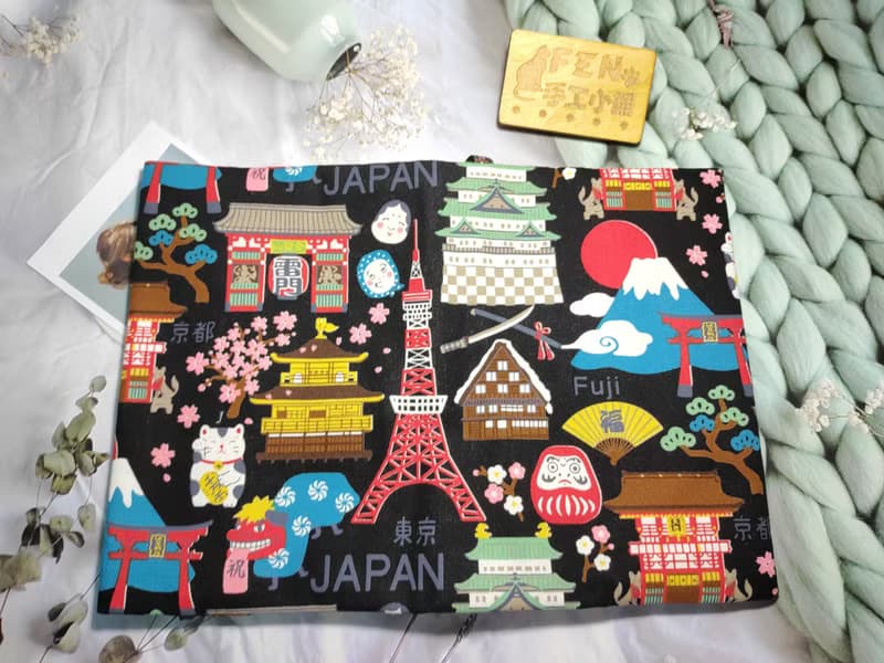 和風系列-左手翻系列-日本風格富士山招財貓布書套-布書衣A5-25K