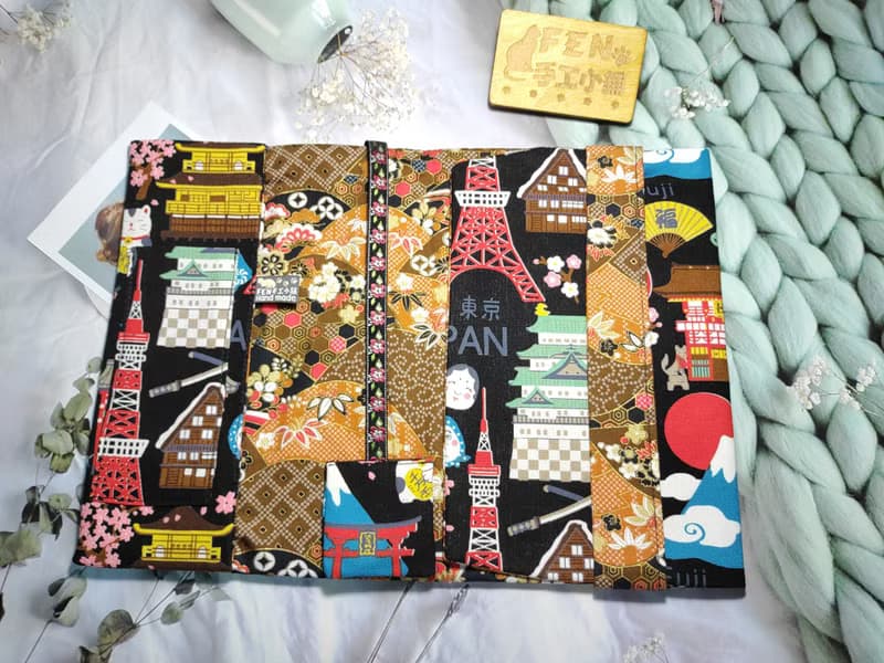 和風系列-左手翻系列-日本風格富士山招財貓布書套-布書衣A5-25K