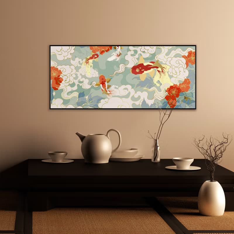 錦鯉 • 巡游 - 日式床頭畫/日本風格掛畫/客廳裝飾畫/辦公室