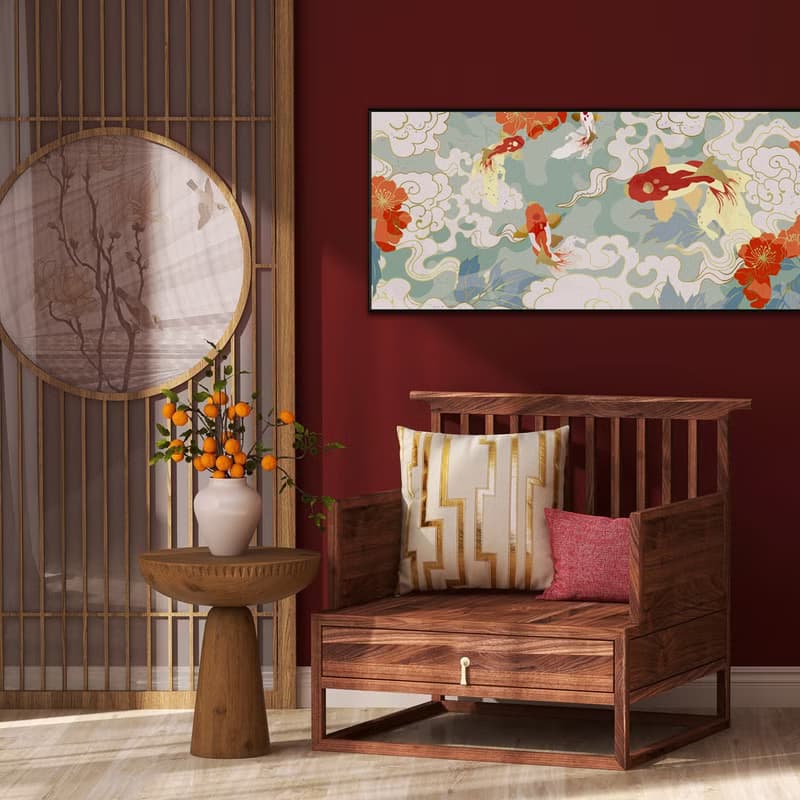 錦鯉 • 巡游 - 日式床頭畫/日本風格掛畫/客廳裝飾畫/辦公室