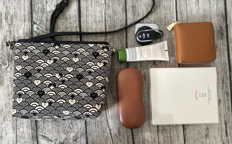 手工縫製 和風波浪躲貓貓圖案 托特側肩包帆布手袋化妝包