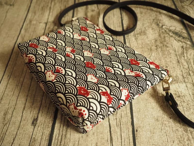 手工縫製 和風波浪躲貓貓圖案 托特側肩包帆布手袋化妝包