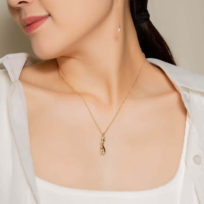 Rabbit Silver Necklace 簡約可愛兔子動物造型 純銀鍍18K金項鍊
